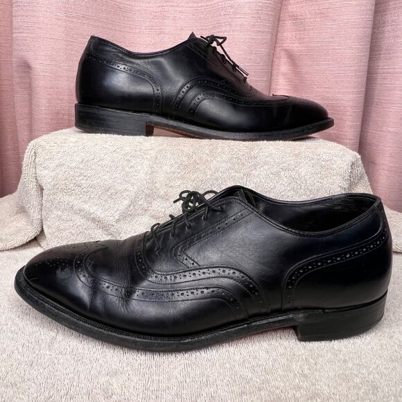 Johnson & Murphy Men Black Leather Oxford Wingtip Dress Shoes Size 10 D USA Made - Picture 1 of 16